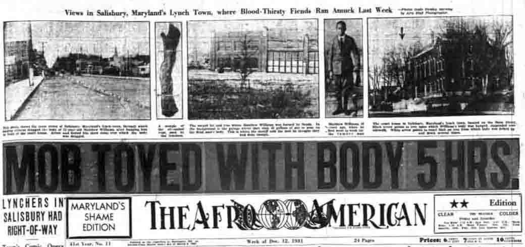 Shameful Past: Lynchings on Delmarva- Matthew Williams Lynched in Salisbury in 1931